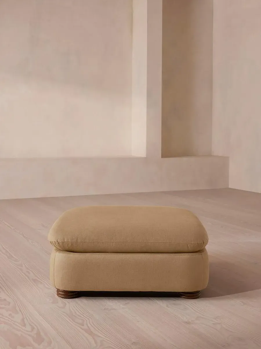 Square Ottoman with Curved Edges - Wheat, Linen