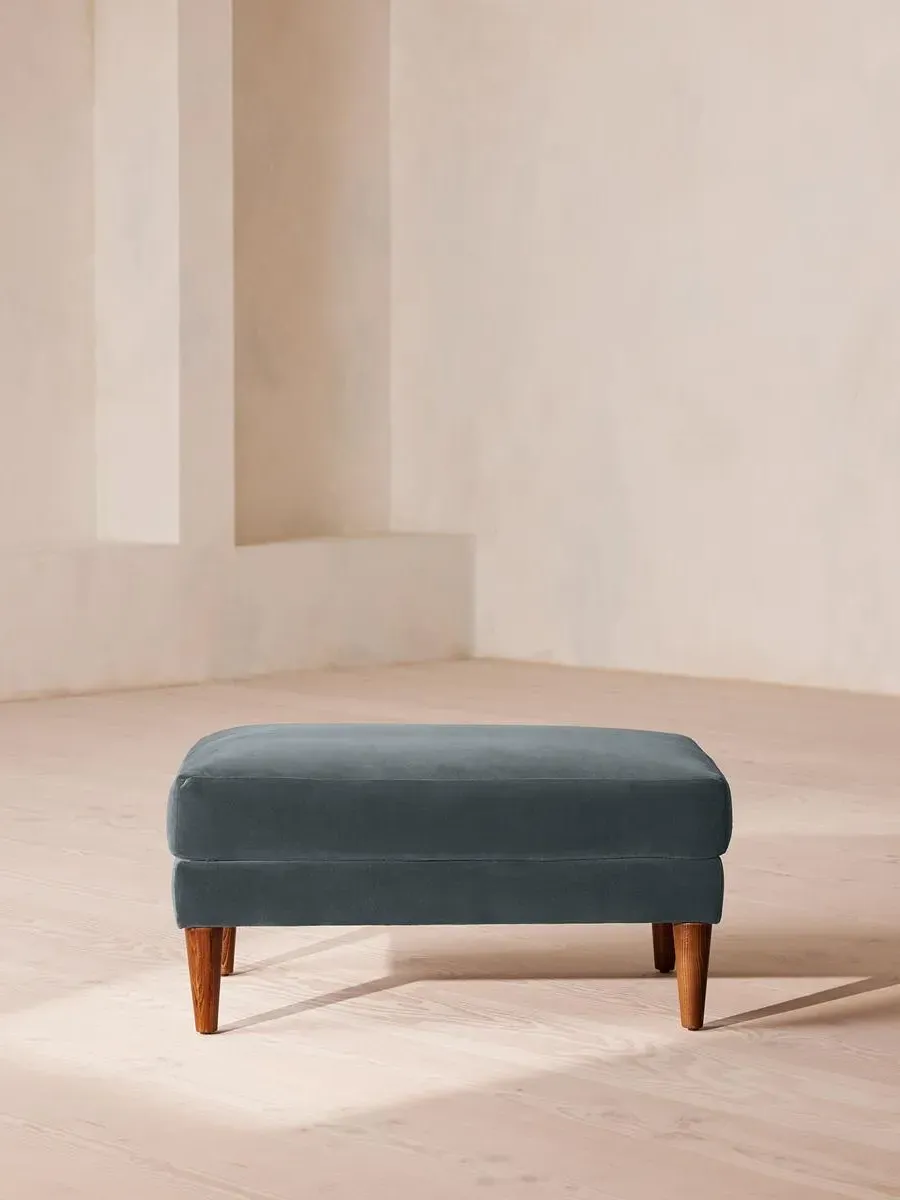 Square Ottoman with Cushion - Grey Blue, Velvet