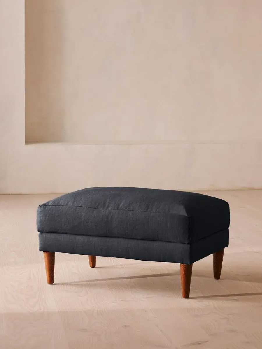 Square Ottoman with Cushion - Indigo, Linen