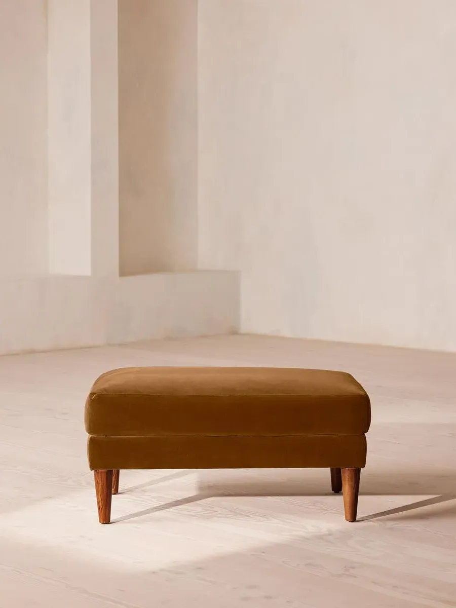 Square Ottoman with Cushion - Mustard, Velvet