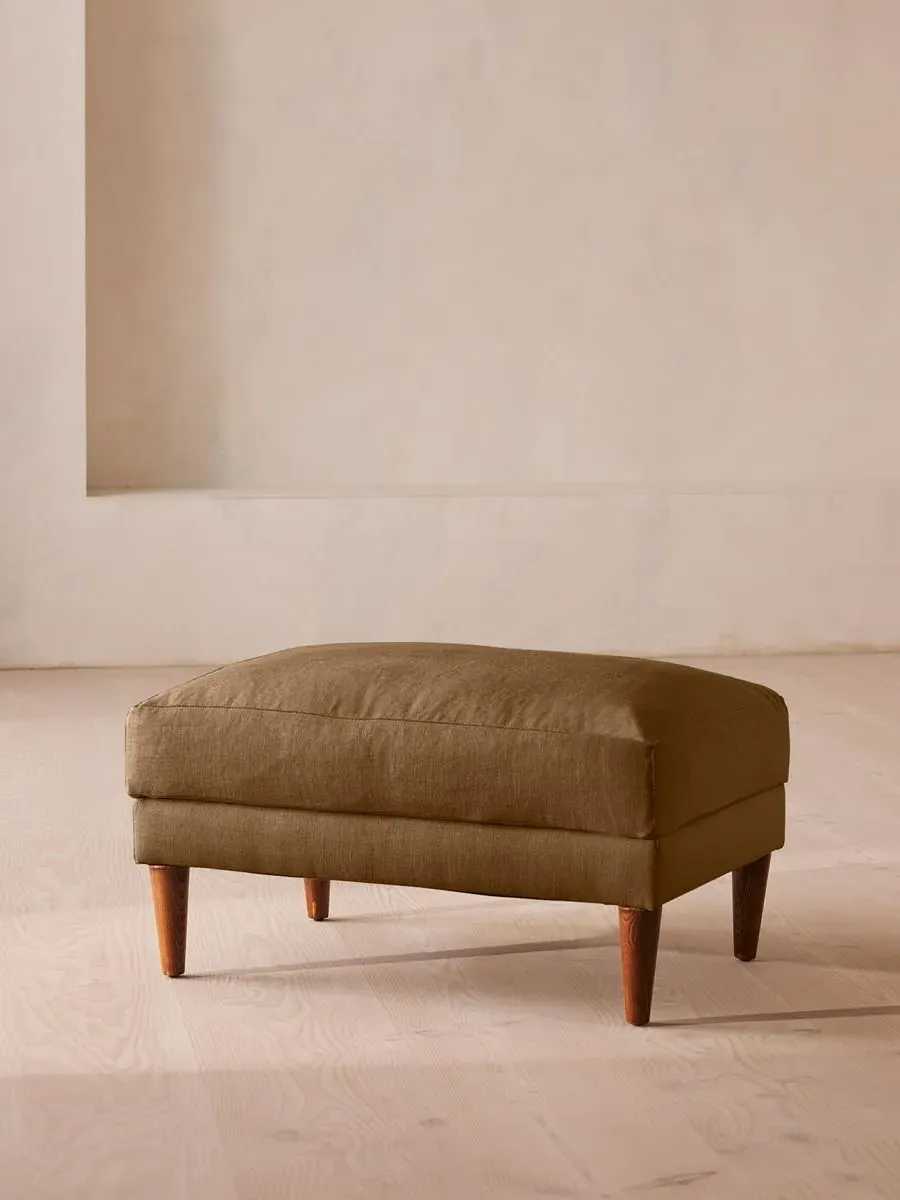 Square Ottoman with Cushion - Ochre, Linen