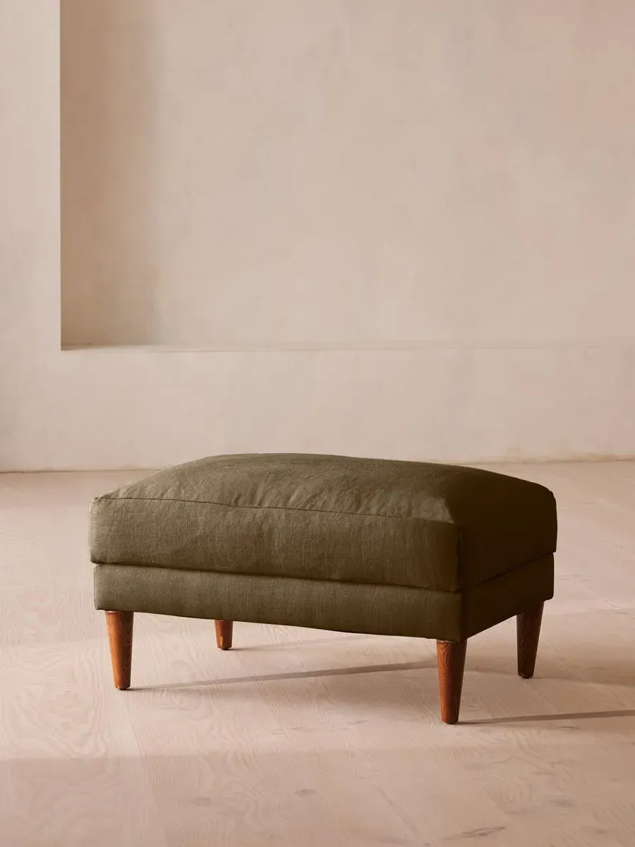 Square Ottoman with Cushion - Olive, Linen