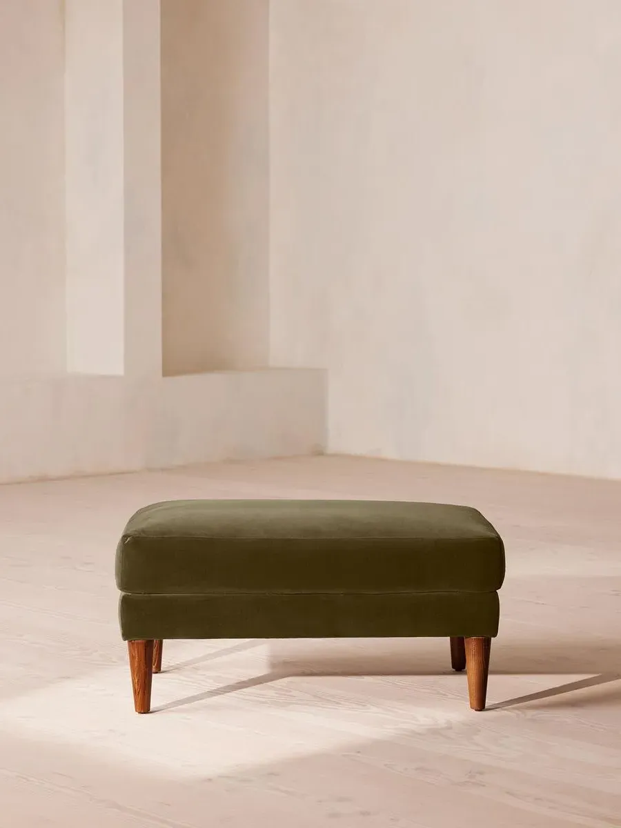 Square Ottoman with Cushion - Olive, Velvet