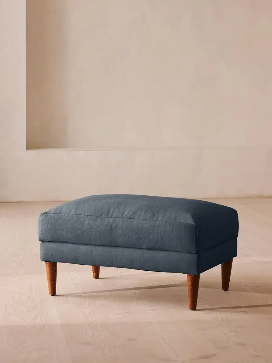 Square Ottoman with Cushion - Prussian Blue, Linen