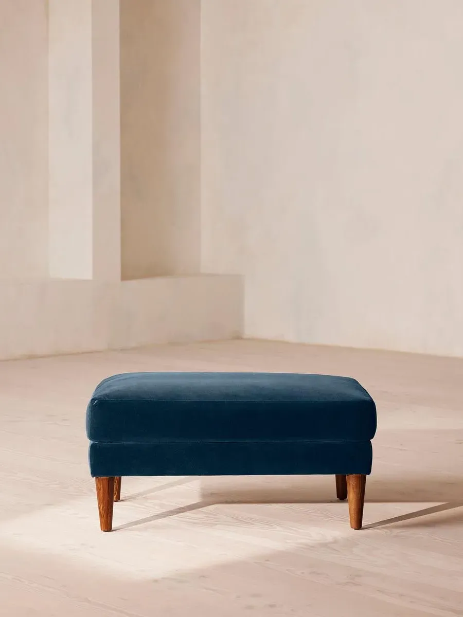 Square Ottoman with Cushion - Royal Blue, Velvet