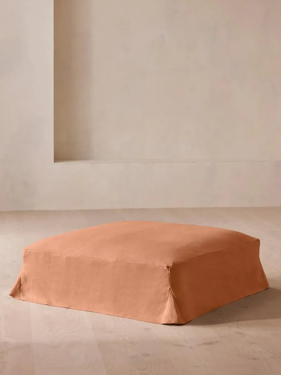 Square Ottoman with Slip Cover - Antique Rose, Linen