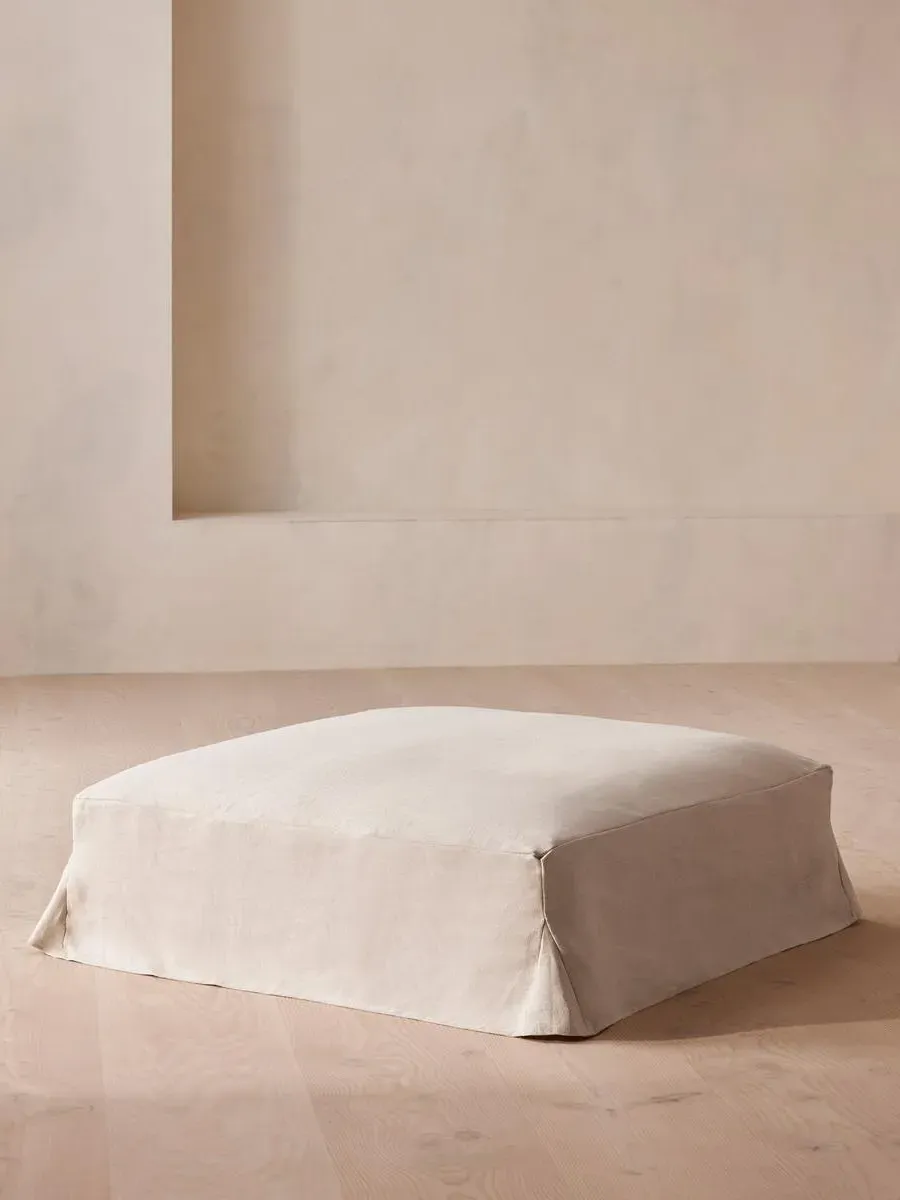 Square Ottoman with Slip Cover - Bisque, Linen