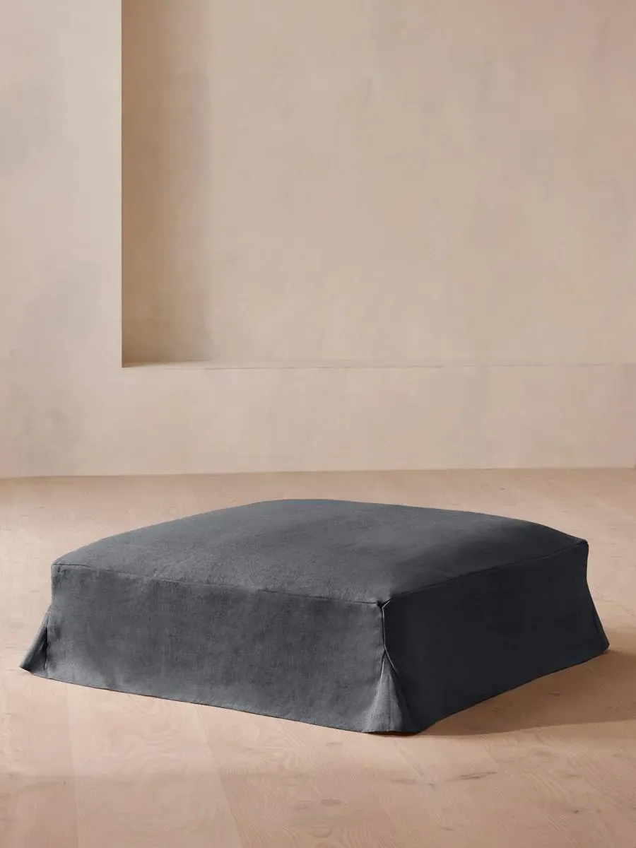 Square Ottoman with Slip Cover - Indigo, Linen