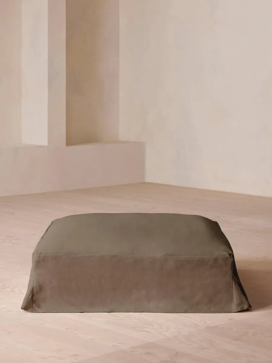 Square Ottoman with Slip Cover - Mushroom, Linen