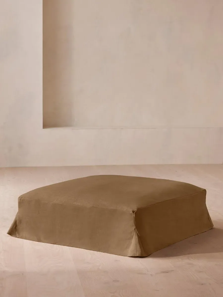 Square Ottoman with Slip Cover - Ochre, Linen