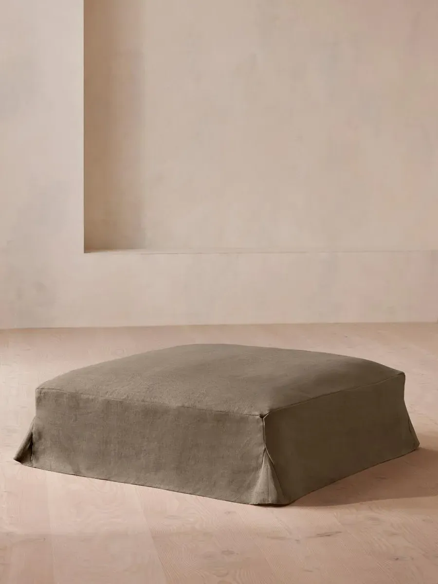 Square Ottoman with Slip Cover - Olive, Linen