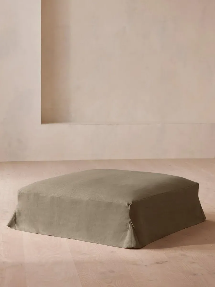 Square Ottoman with Slip Cover - Sage, Linen
