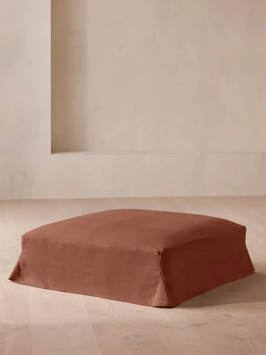 Square Ottoman with Slip Cover - Sienna, Linen