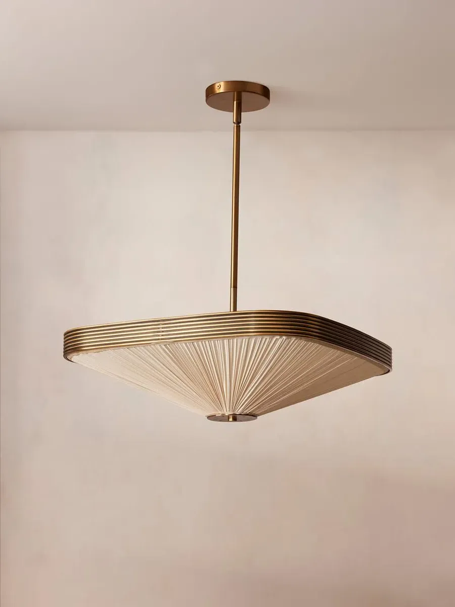 Square Pendant Light with Silk Shade - Cream, Brass image