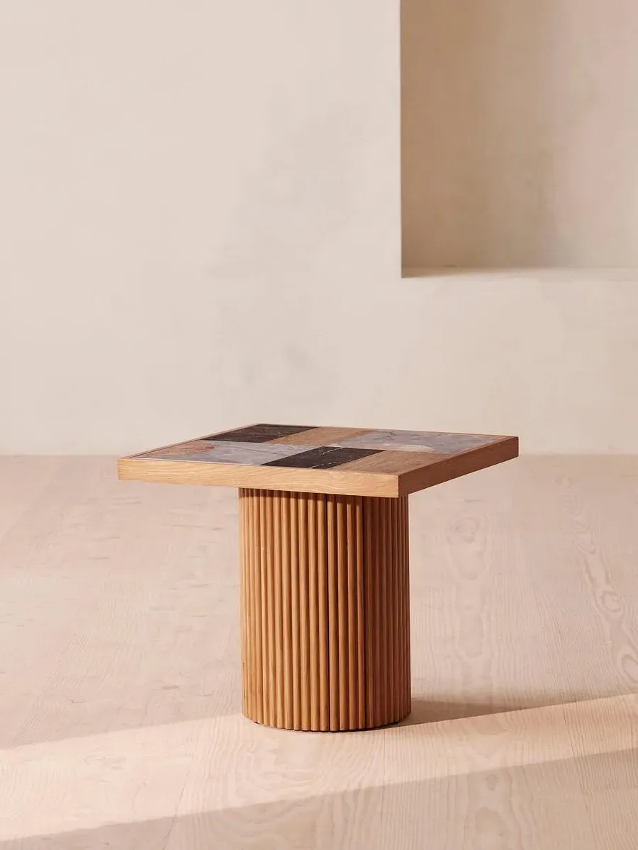 Square Side Table - Mixed Marble, Oak image