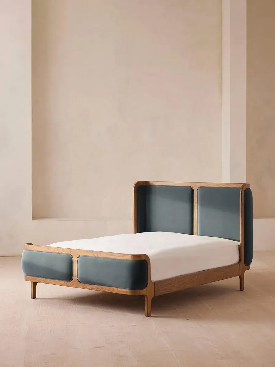 Super King Bed Frame - Grey Blue, Velvet