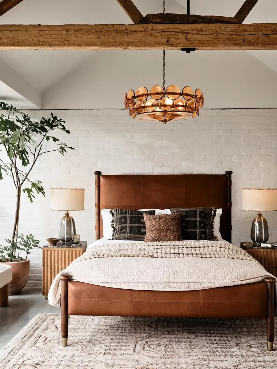 Super King Bed Frame - Sycamore, Leather
