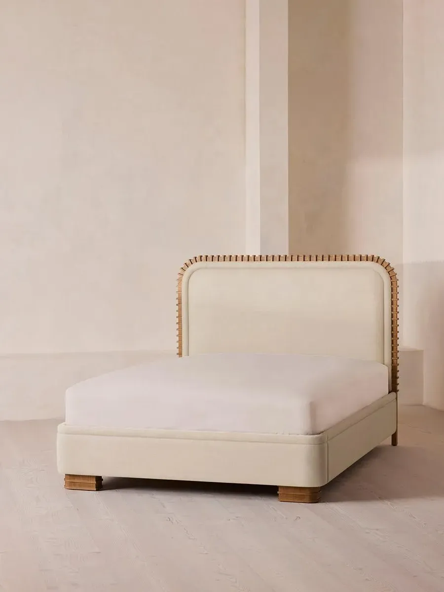 Super King Bed with Carved Headboard - Bisque, Linen
