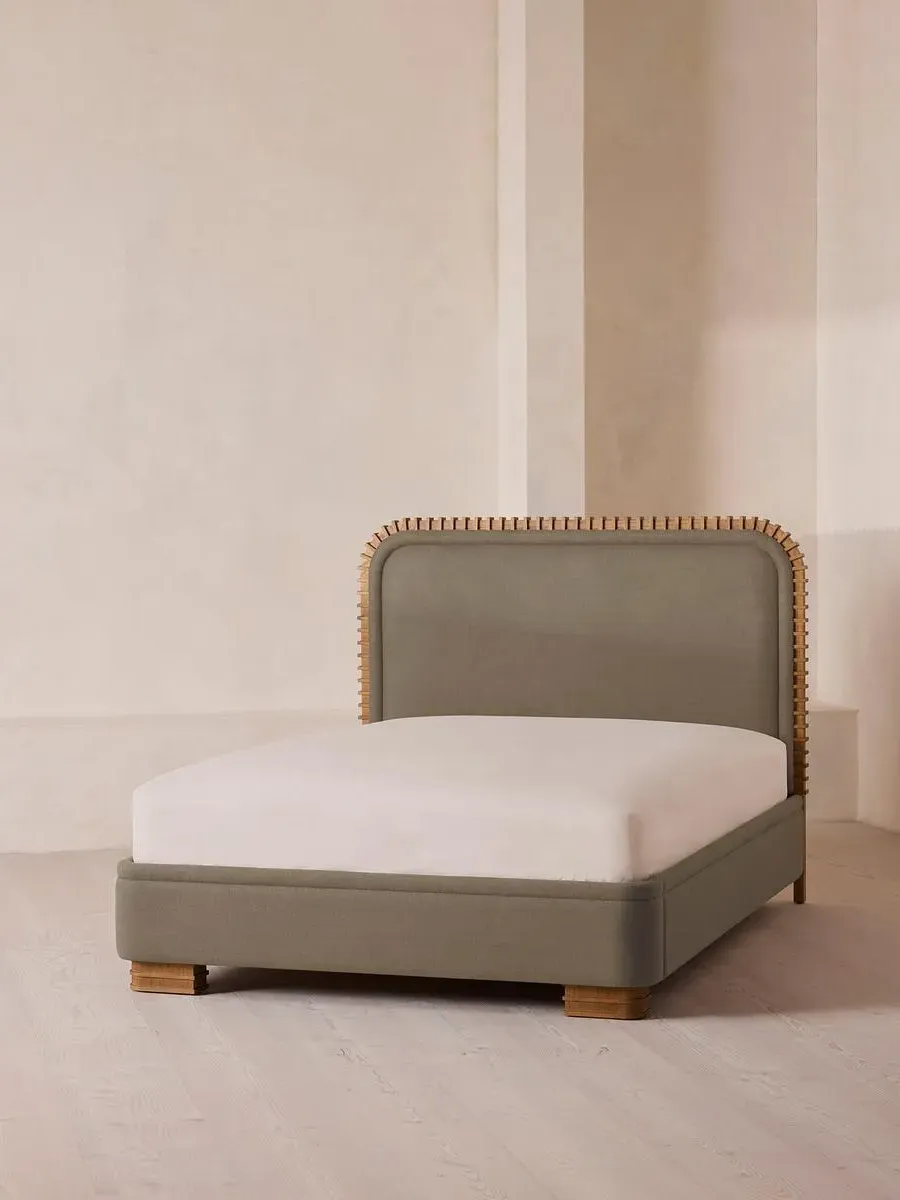 Super King Bed with Carved Headboard - Mushroom, Linen
