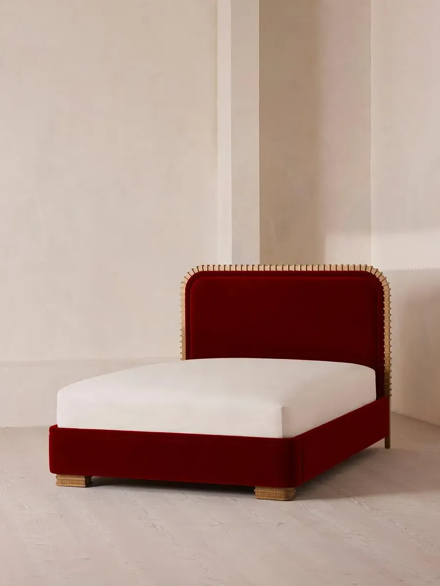 Super King Bed with Carved Headboard - Rust, Velvet