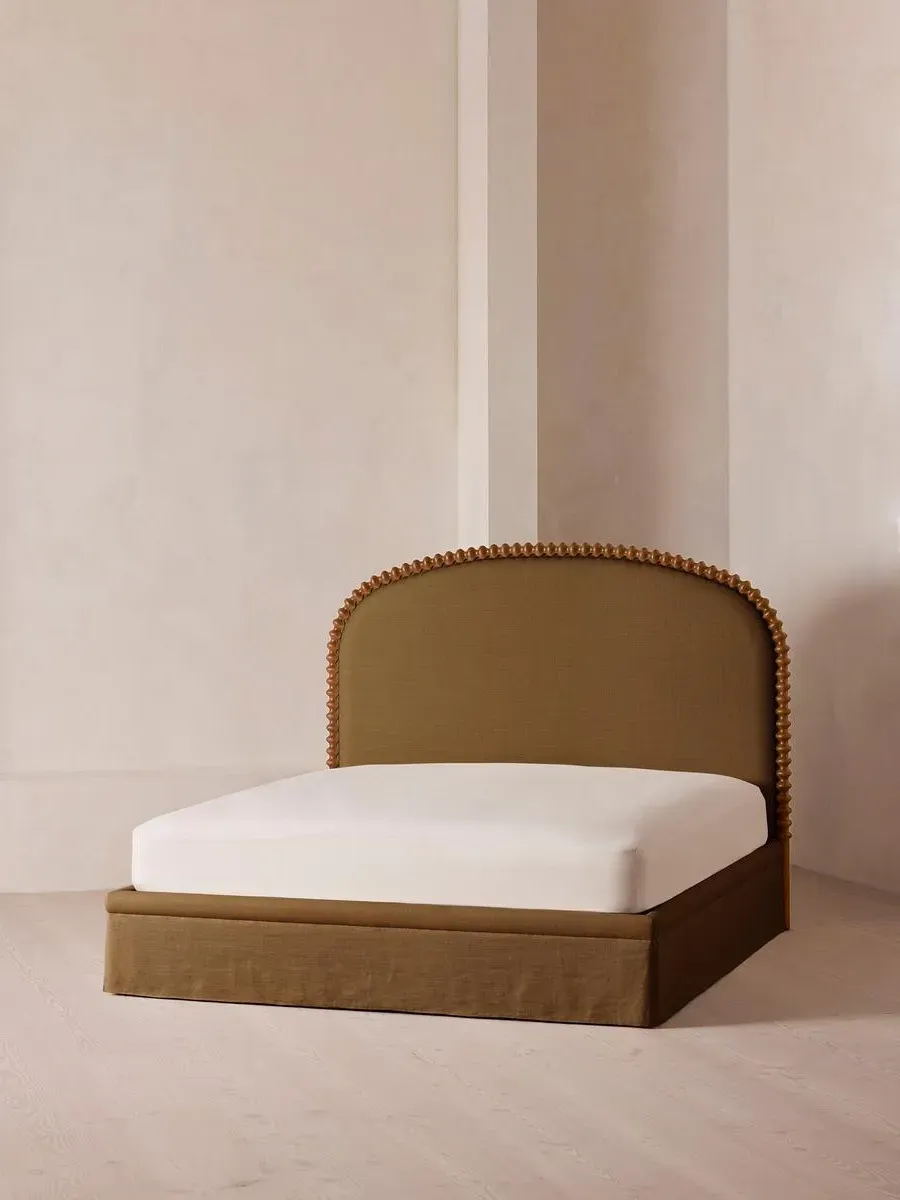 Super King Bed with Curved Headboard - Ochre, Linen