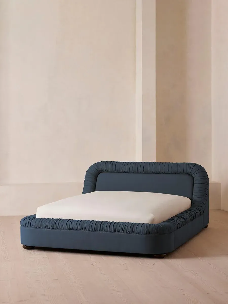 Super King Bed with Headboard - Blue, Linen