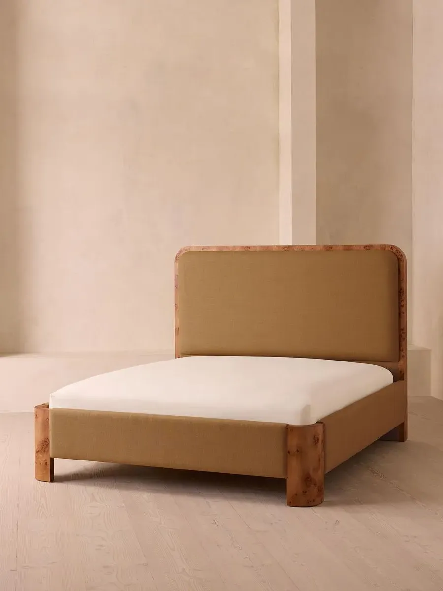 Super King Bed with Headboard - Ochre, Linen