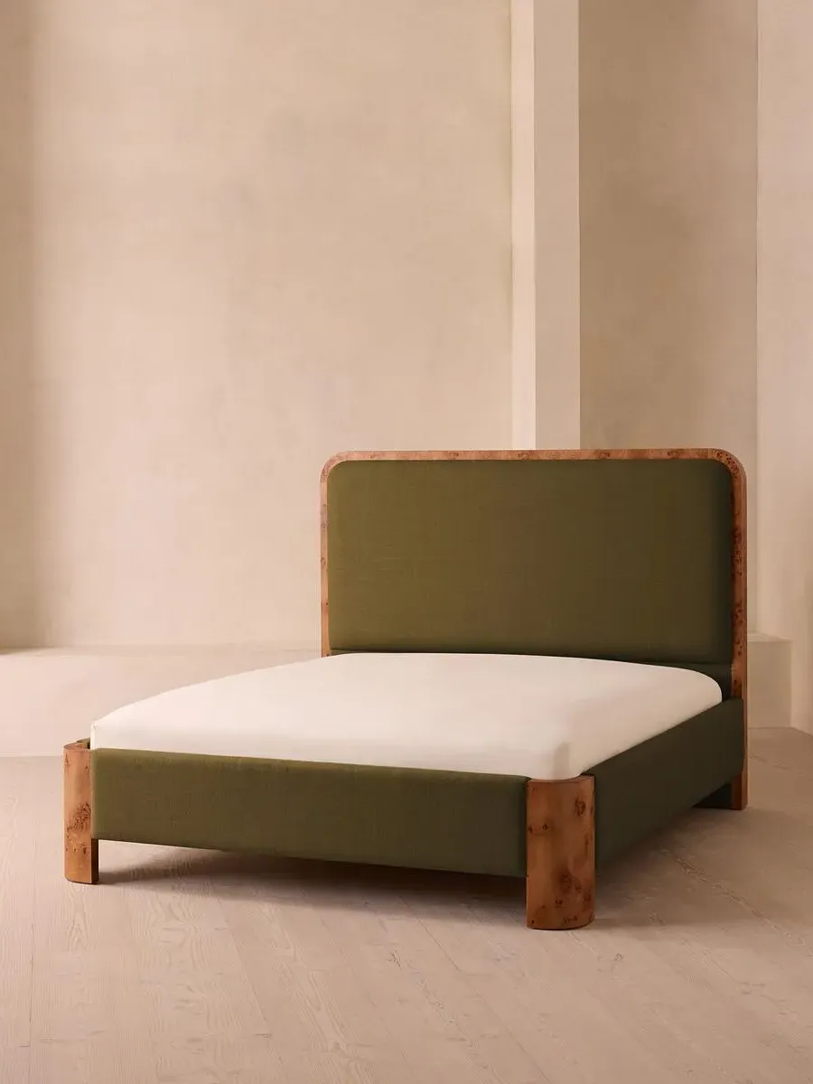 Super King Bed with Headboard - Olive, Linen