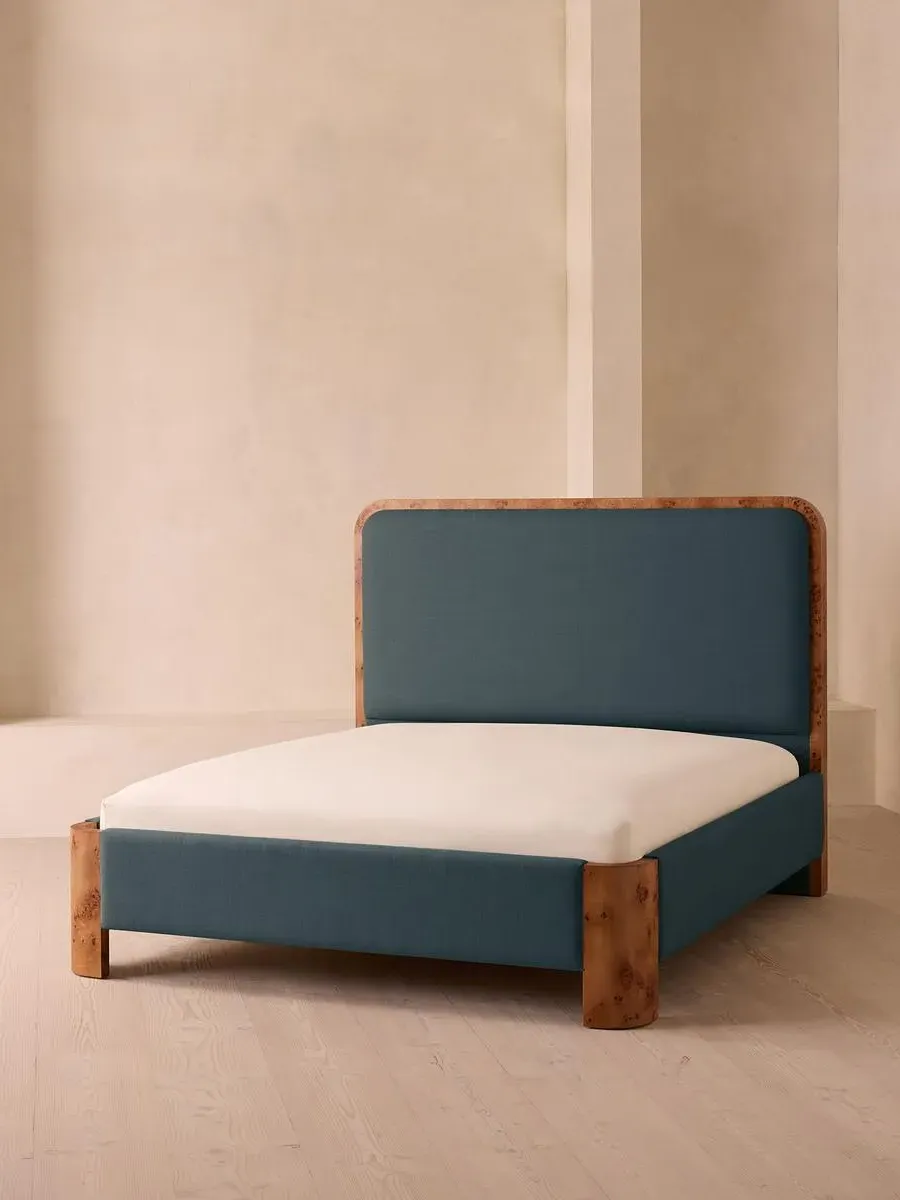 Super King Bed with Headboard - Prussian Blue, Linen