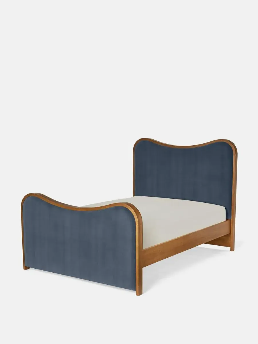 Super King Bed with Oak Frame - Blue, Velvet