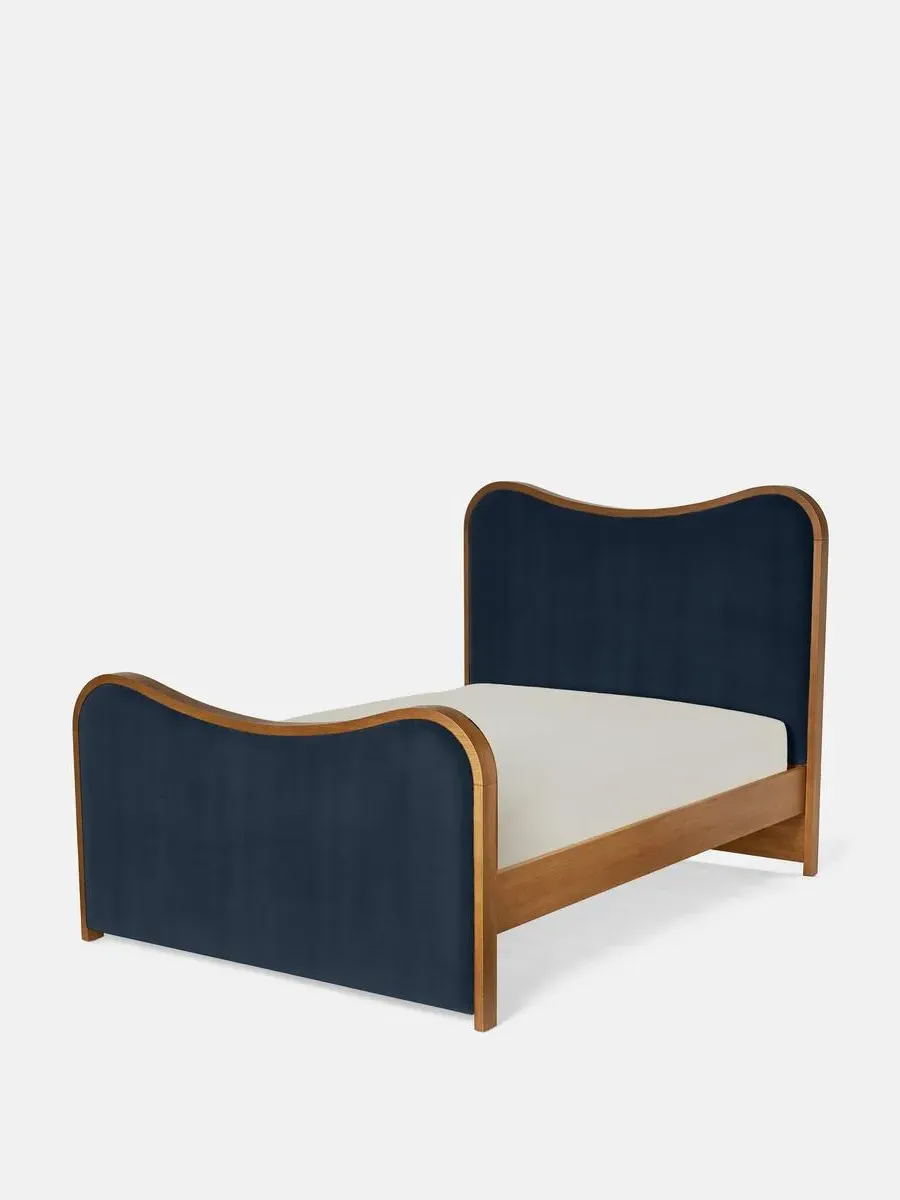 Super King Bed with Oak Frame - Blue, Velvet image
