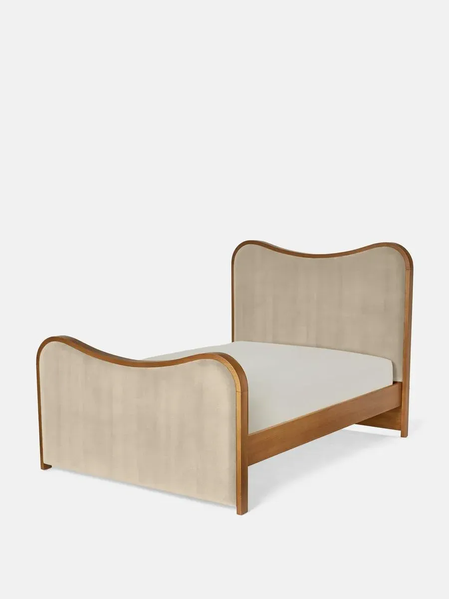 Super King Bed with Oak Frame - Camel, Velvet