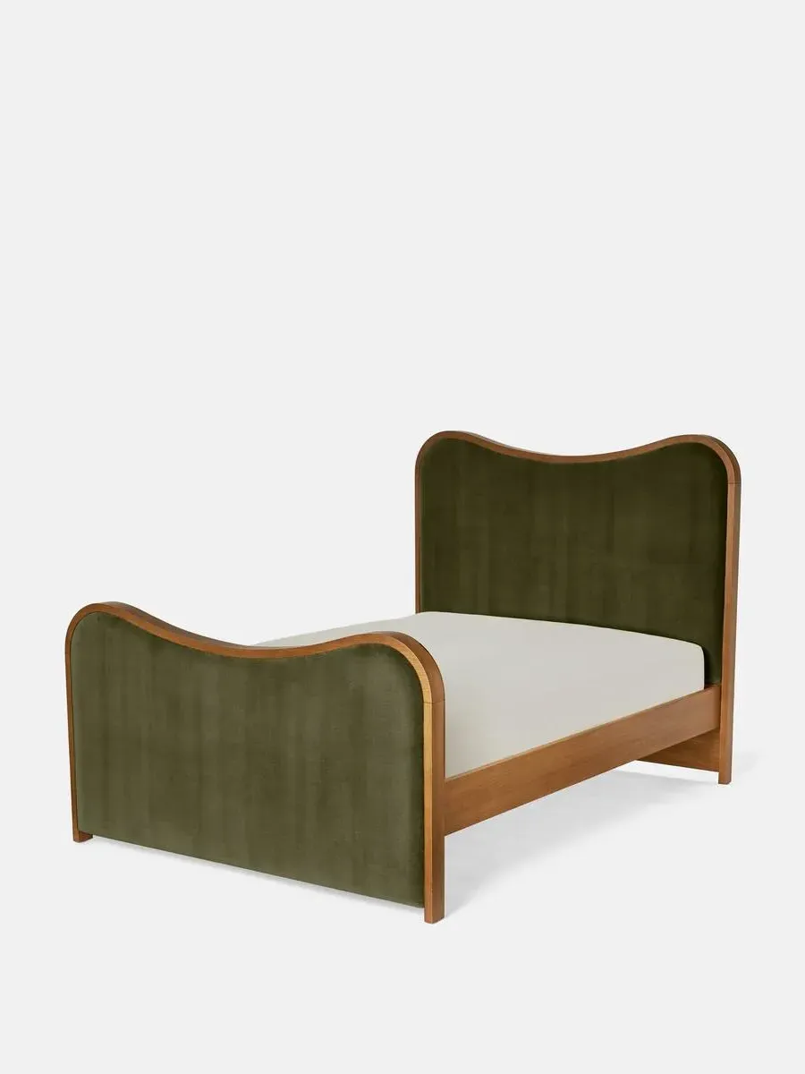 Super King Bed with Oak Frame - Olive, Velvet