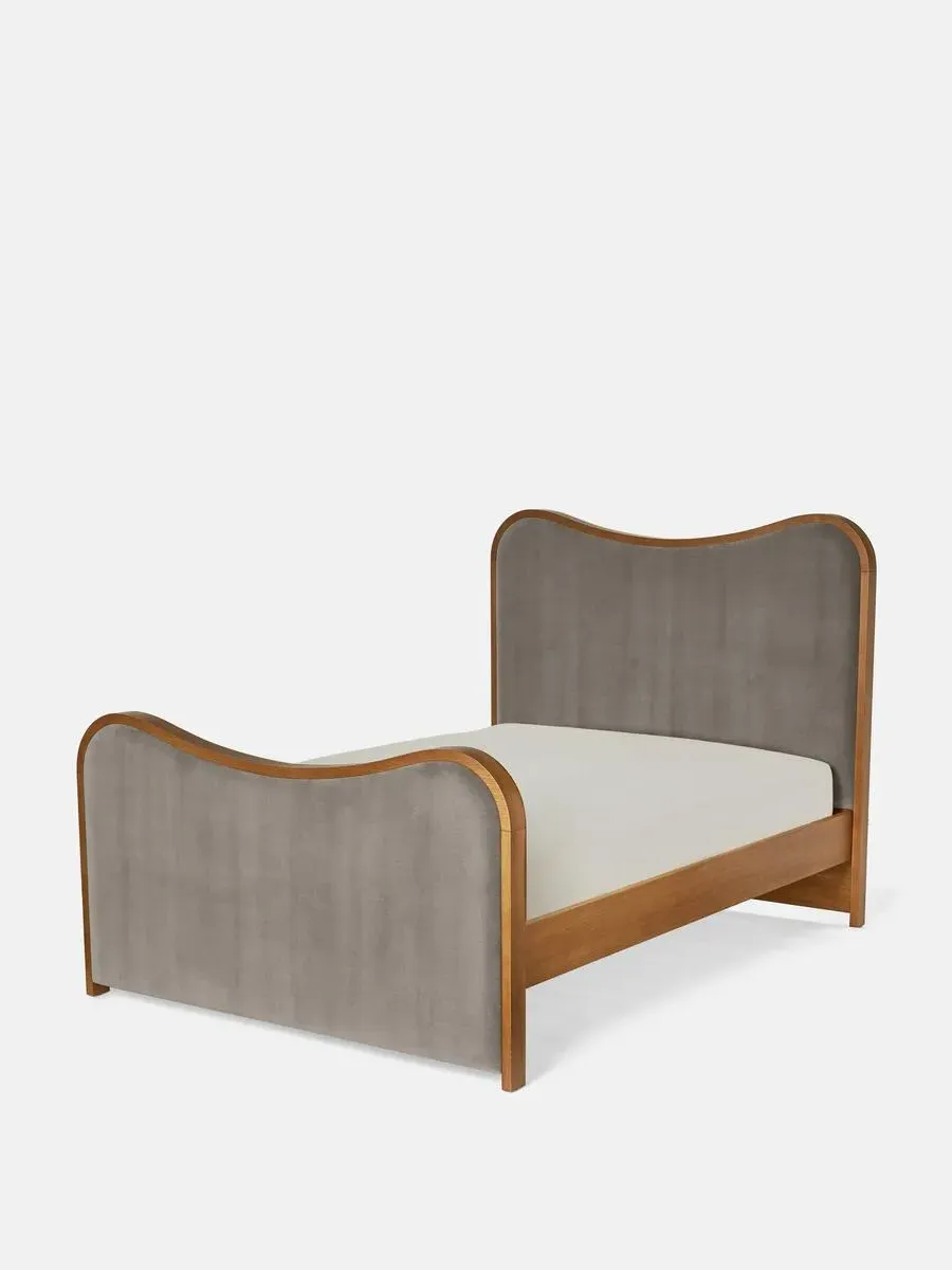 Super King Bed with Oak Frame - Taupe, Velvet