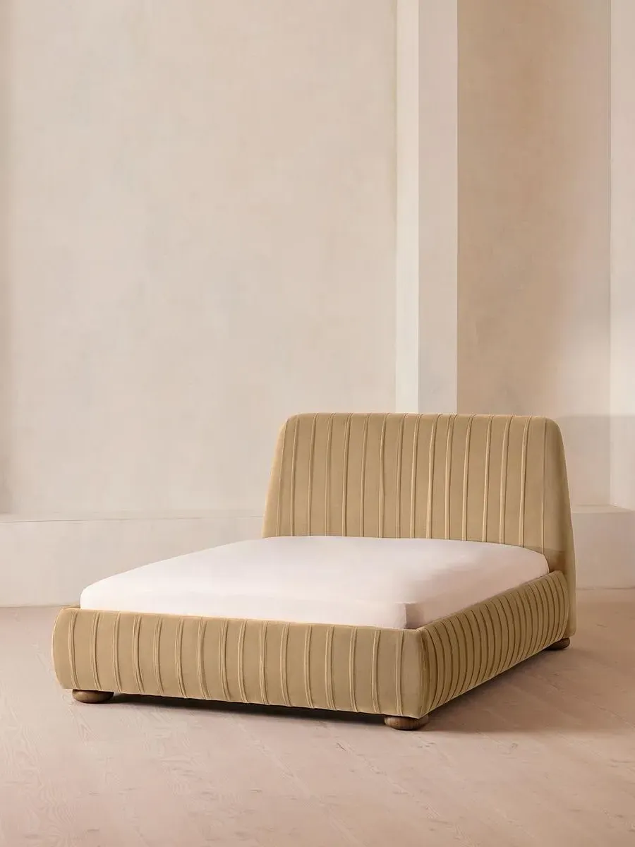 Super King Bed with Pleated Headboard - Camel, Velvet