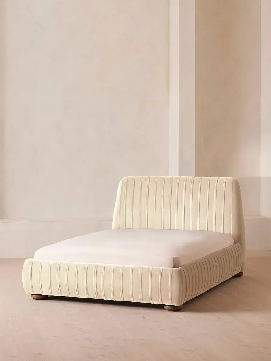 Super King Bed with Pleated Headboard - Porcelain, Velvet