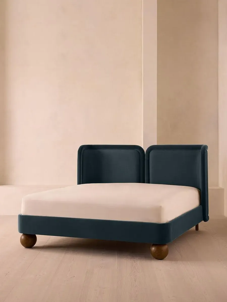 Super King Bed with Split Headboard - Grey Blue, Velvet