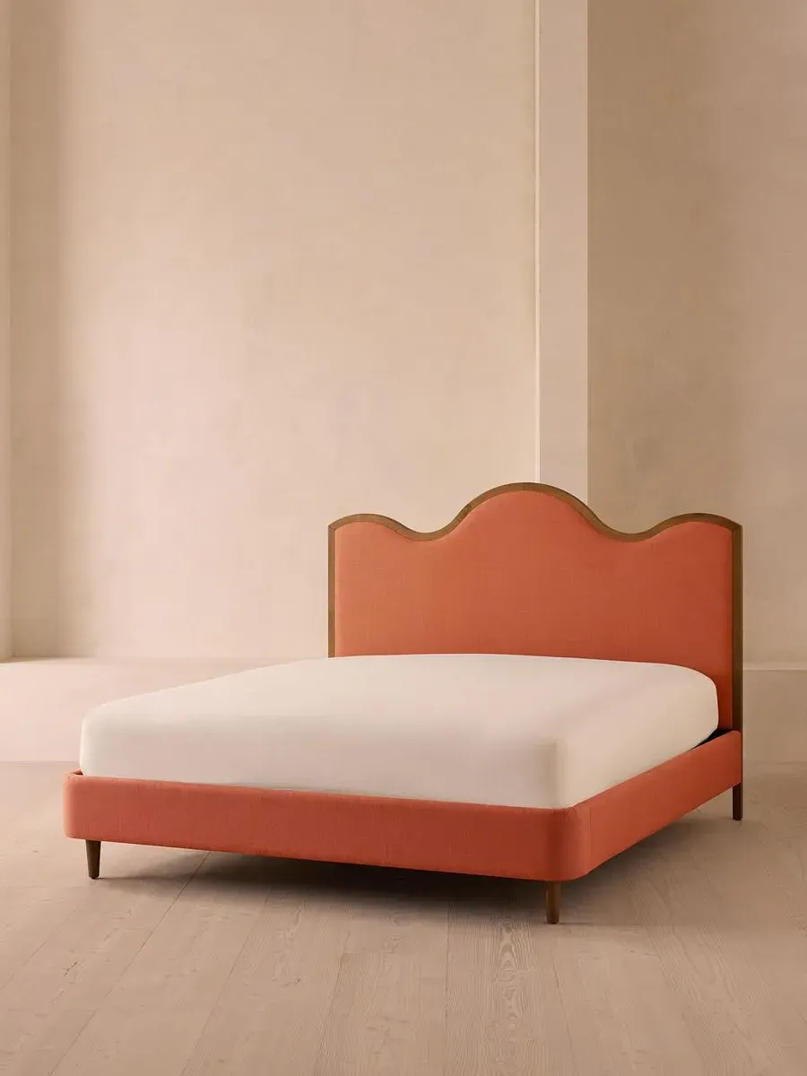 Super King Bed with Waved Headboard - Antique Rose, Linen