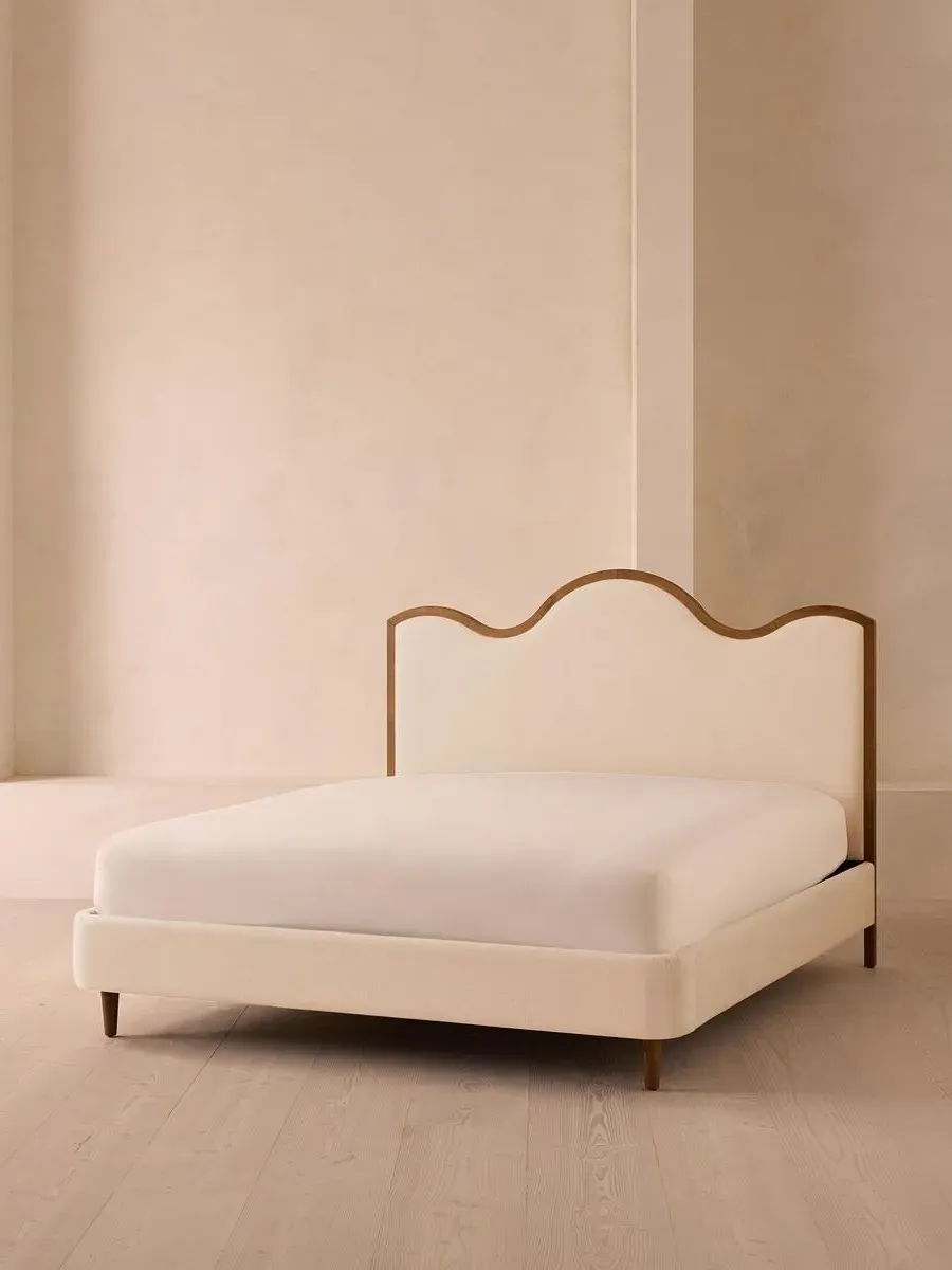 Super King Bed with Waved Headboard - Bisque, Linen