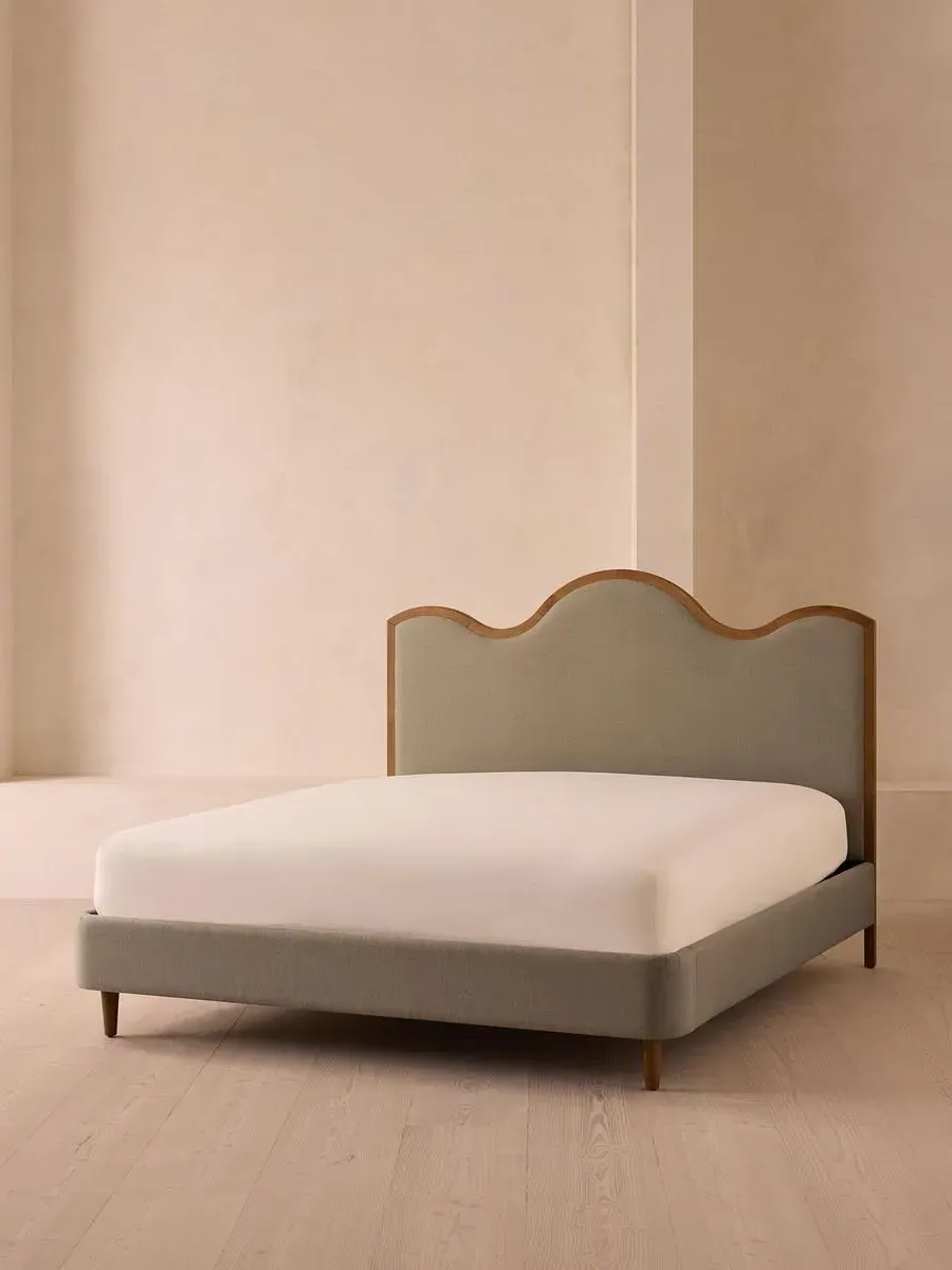 Super King Bed with Waved Headboard - Mushroom, Linen