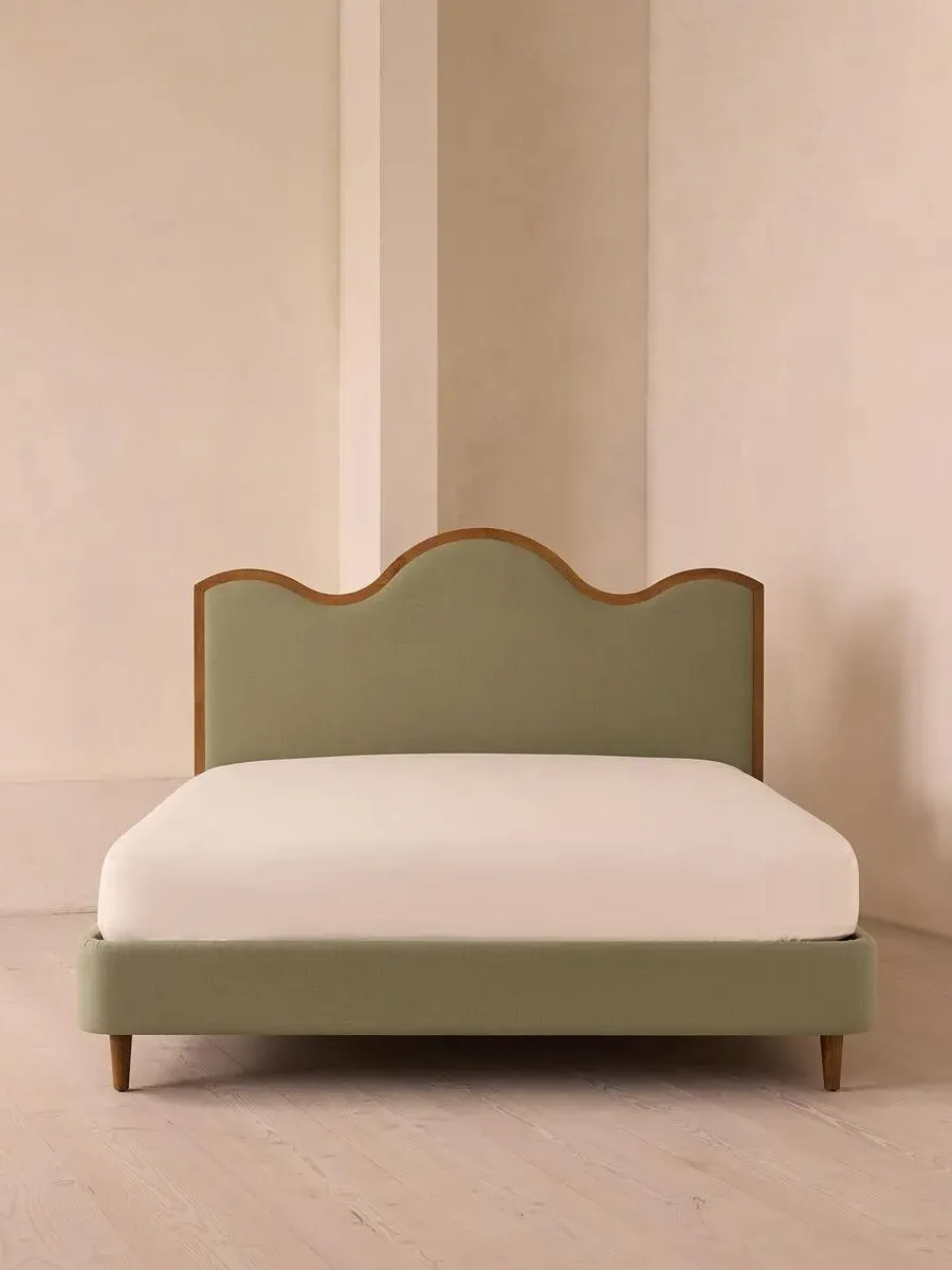 Super King Bed with Waved Headboard - Sage, Linen