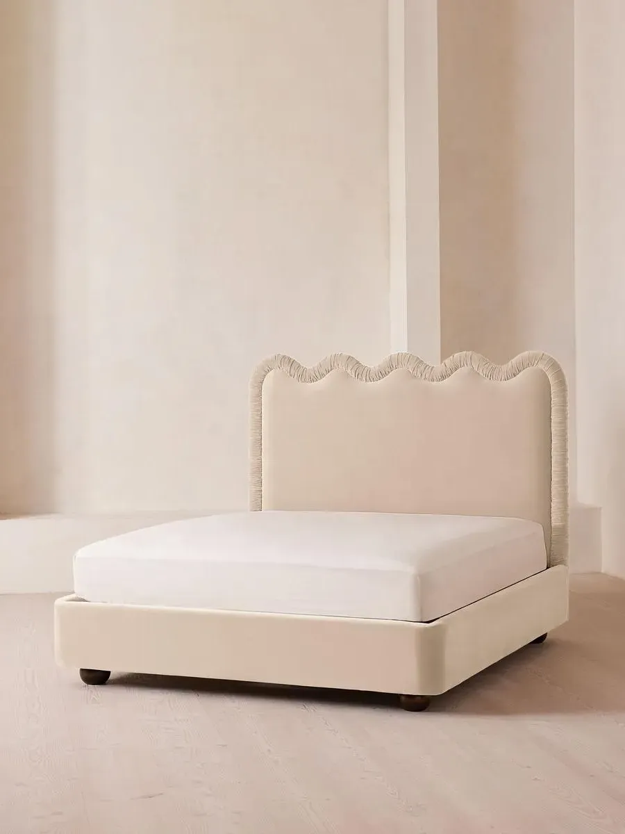 Super King Bed with Wavy Headboard - Porcelain, Velvet
