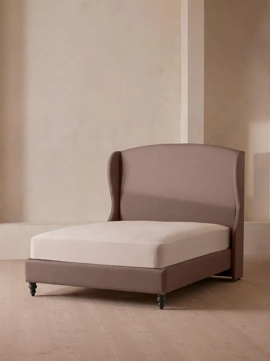 Super King Bed with Winged Headboard - Mushroom, Linen