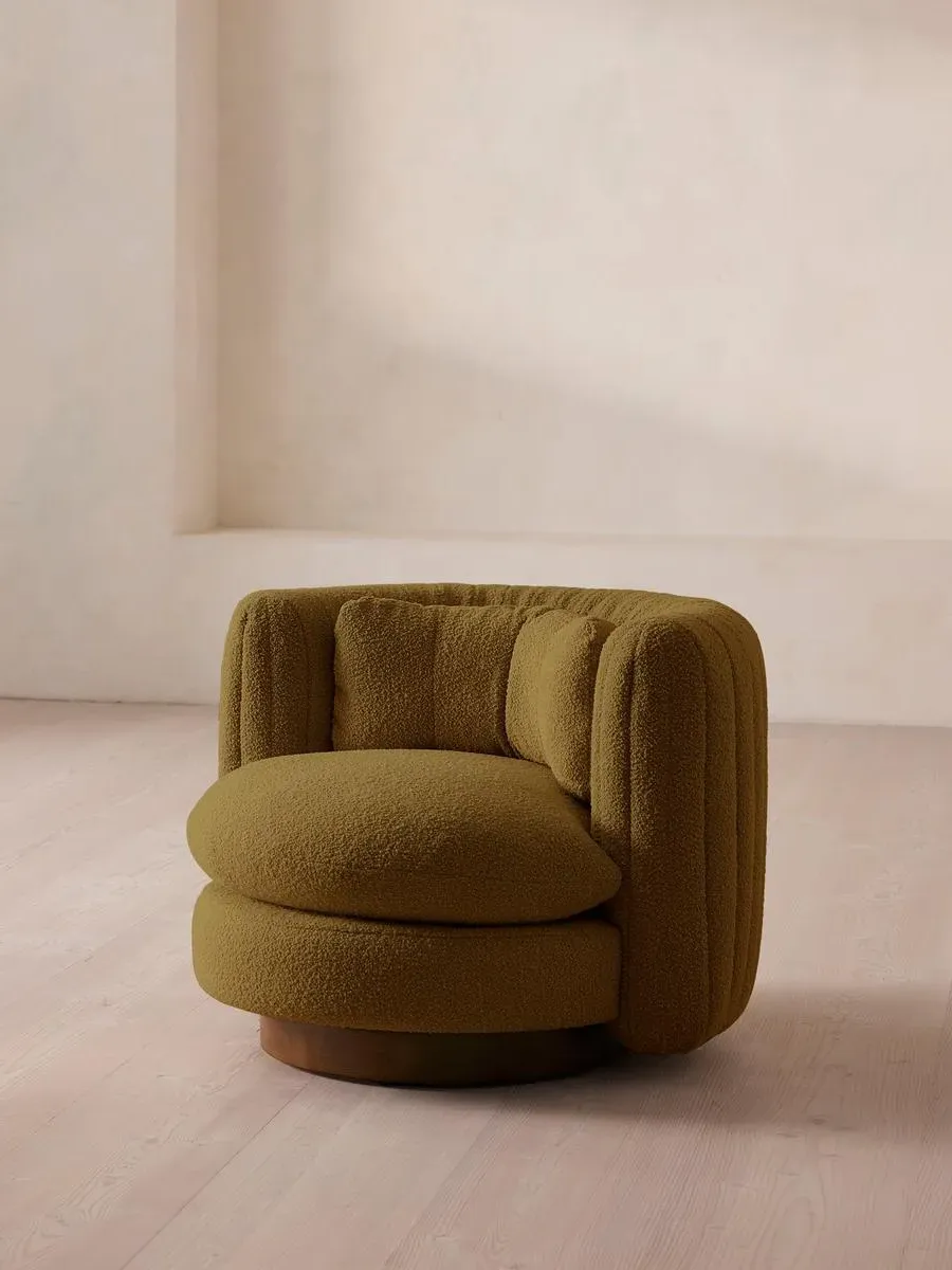 Swivel Armchair Tub Style - Kelp, Boucle