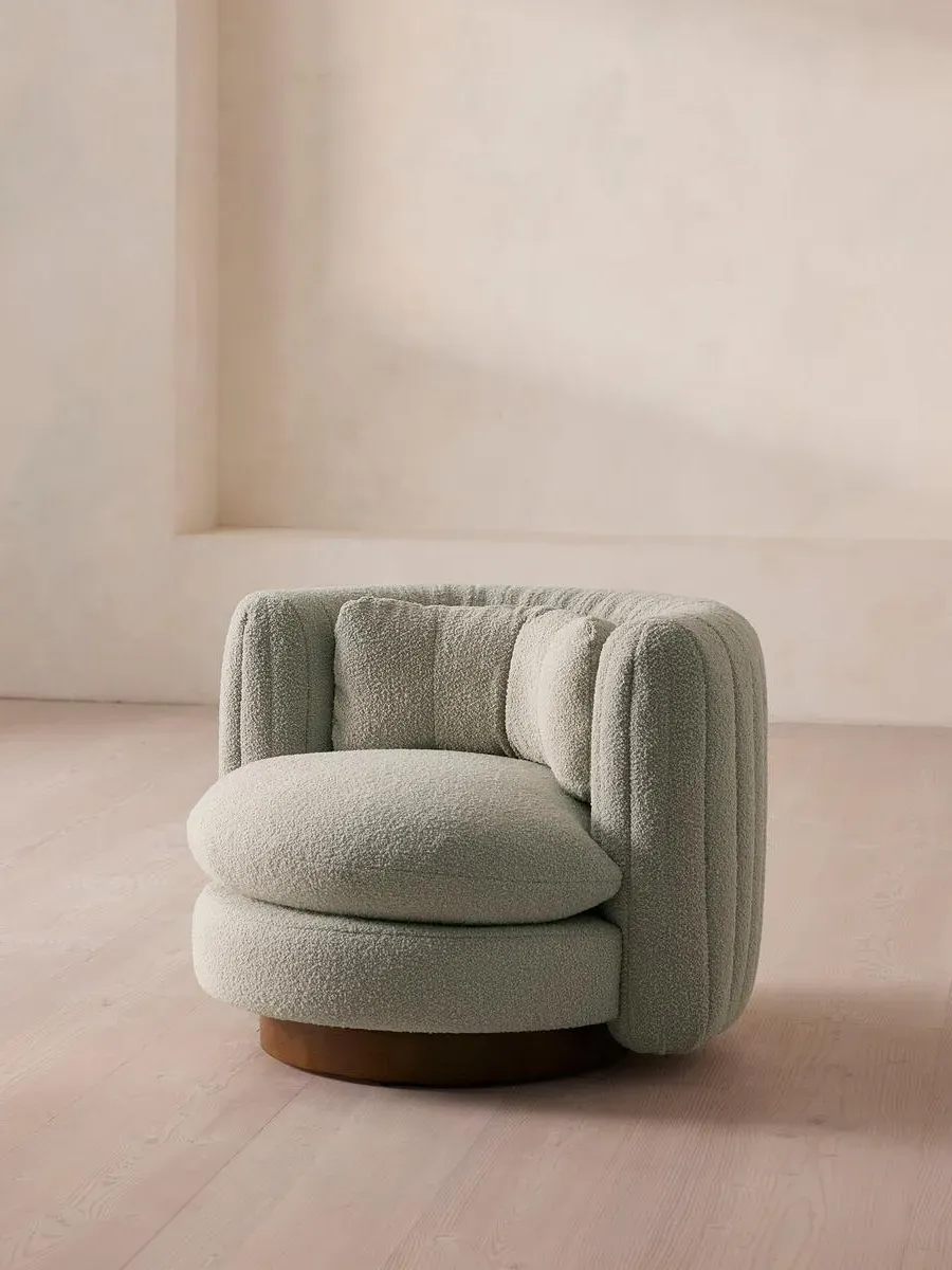 Swivel Armchair Tub Style - Pistachio, Boucle