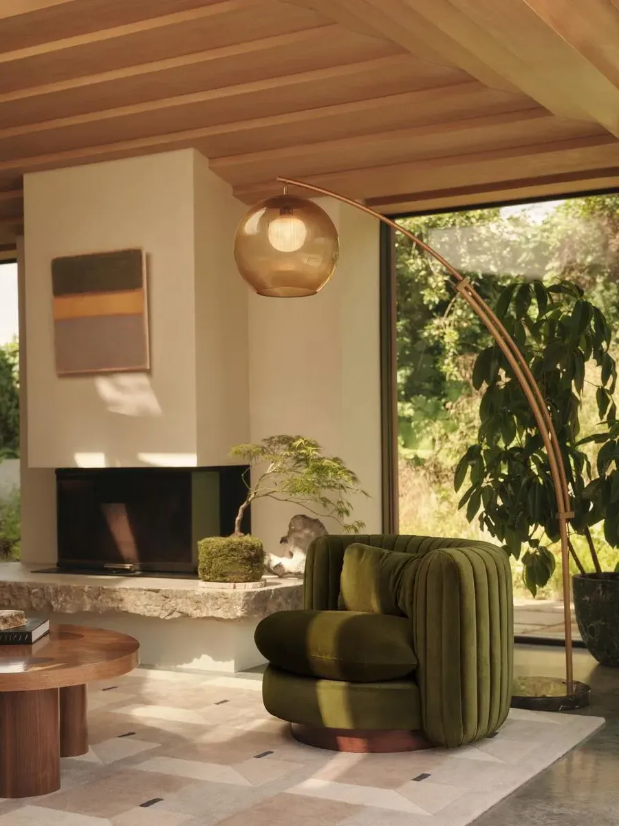 Swivel Armchair with Birch Base - Olive, Velvet