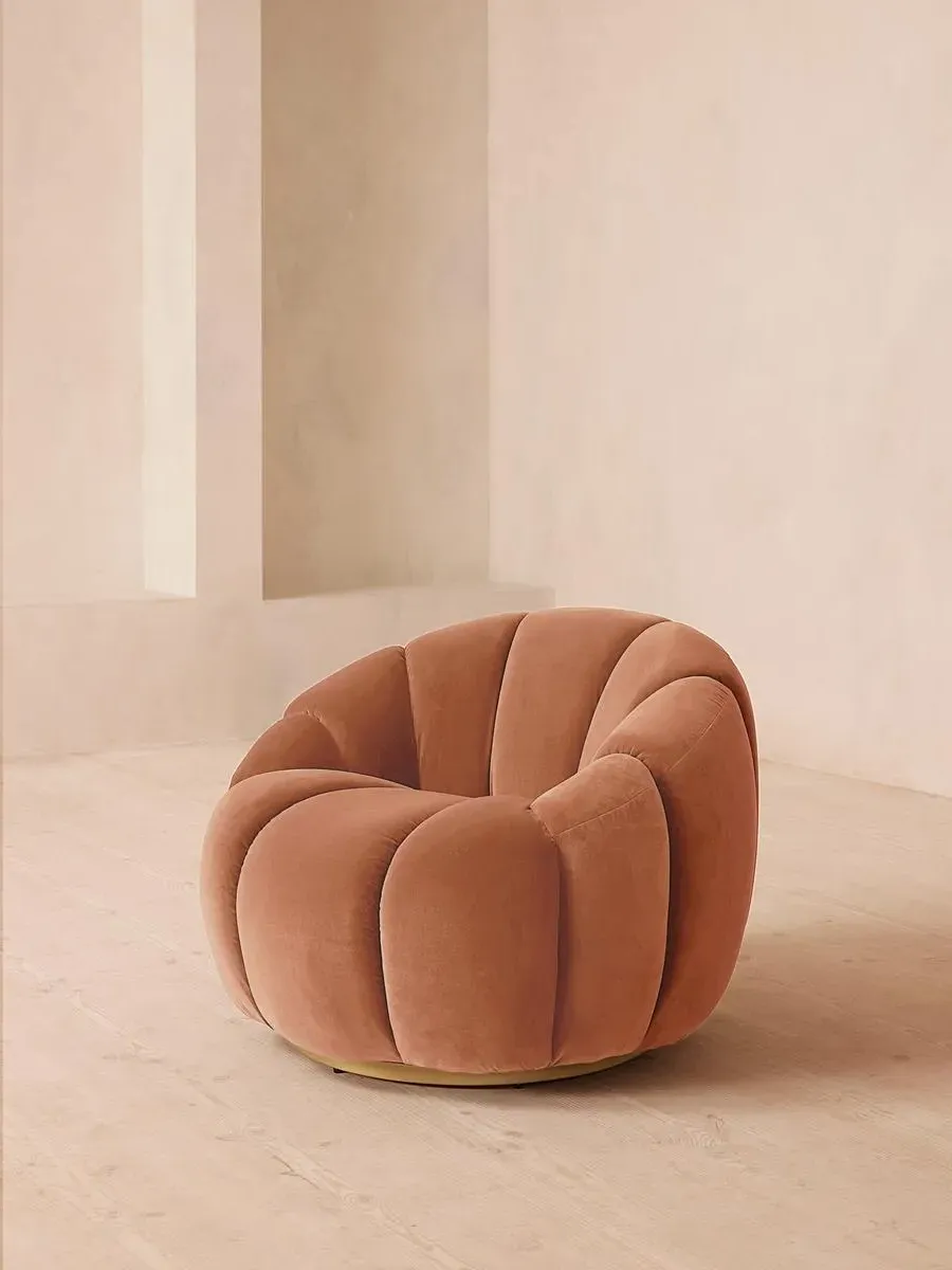 Swivel Armchair with Brass Base - Pink, Velvet