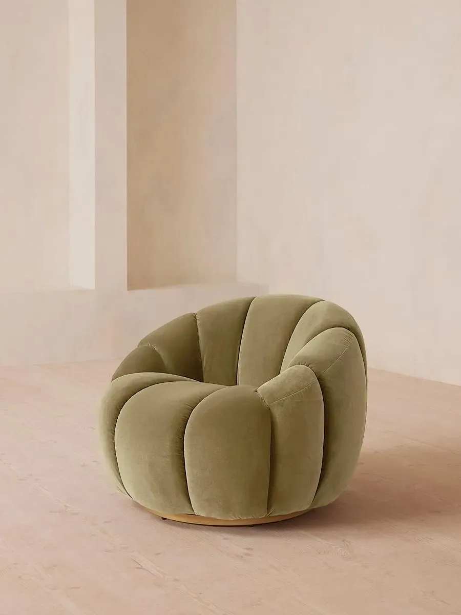 Swivel Armchair with Brass Detail - Lichen, Velvet image