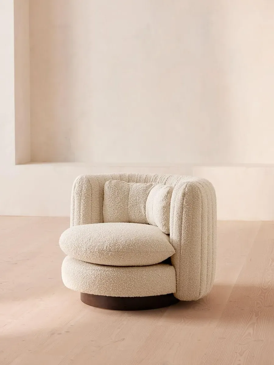 Swivel Armchair with Curved Design - Natural, Boucle image
