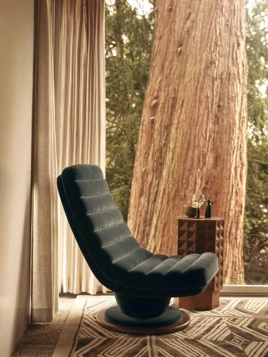 Swivel Armchair with Curved Edge - Grey Blue, Velvet image